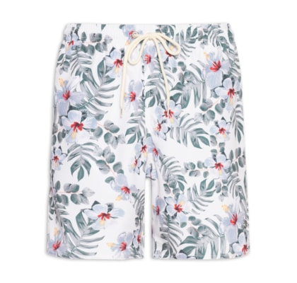 Shorts Masculino Praia Estampado Ibisco Light - Branco