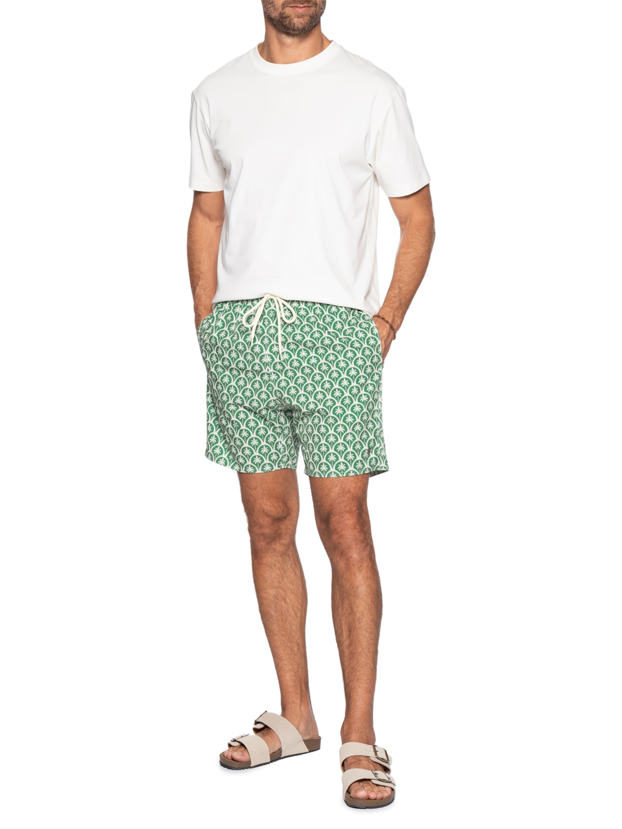 Shorts Masculino Praia Estampado Mosaico Palm  Verde Sergio K