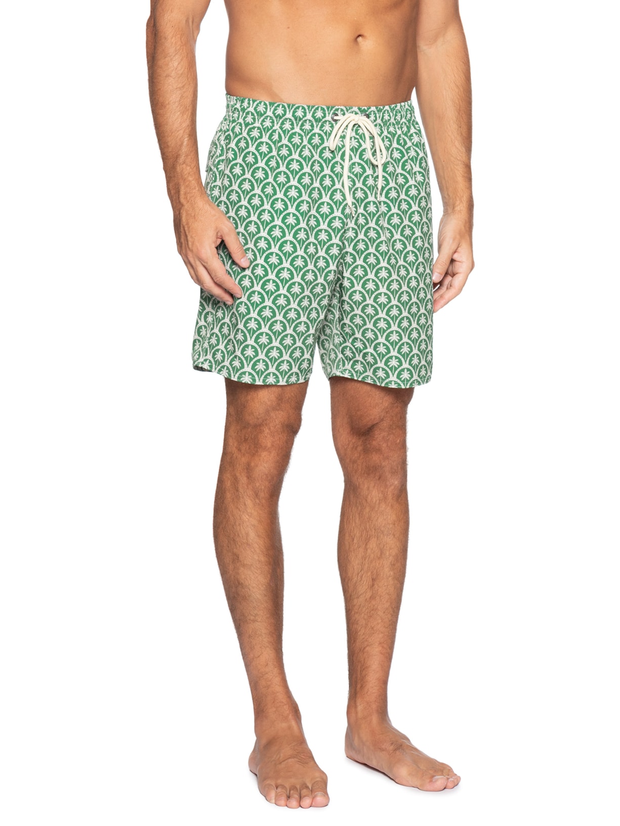 Shorts Masculino Praia Estampado Mosaico Palm  Verde Sergio K