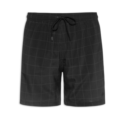 Shorts Masculino Praia Estampado Quadros - Preto