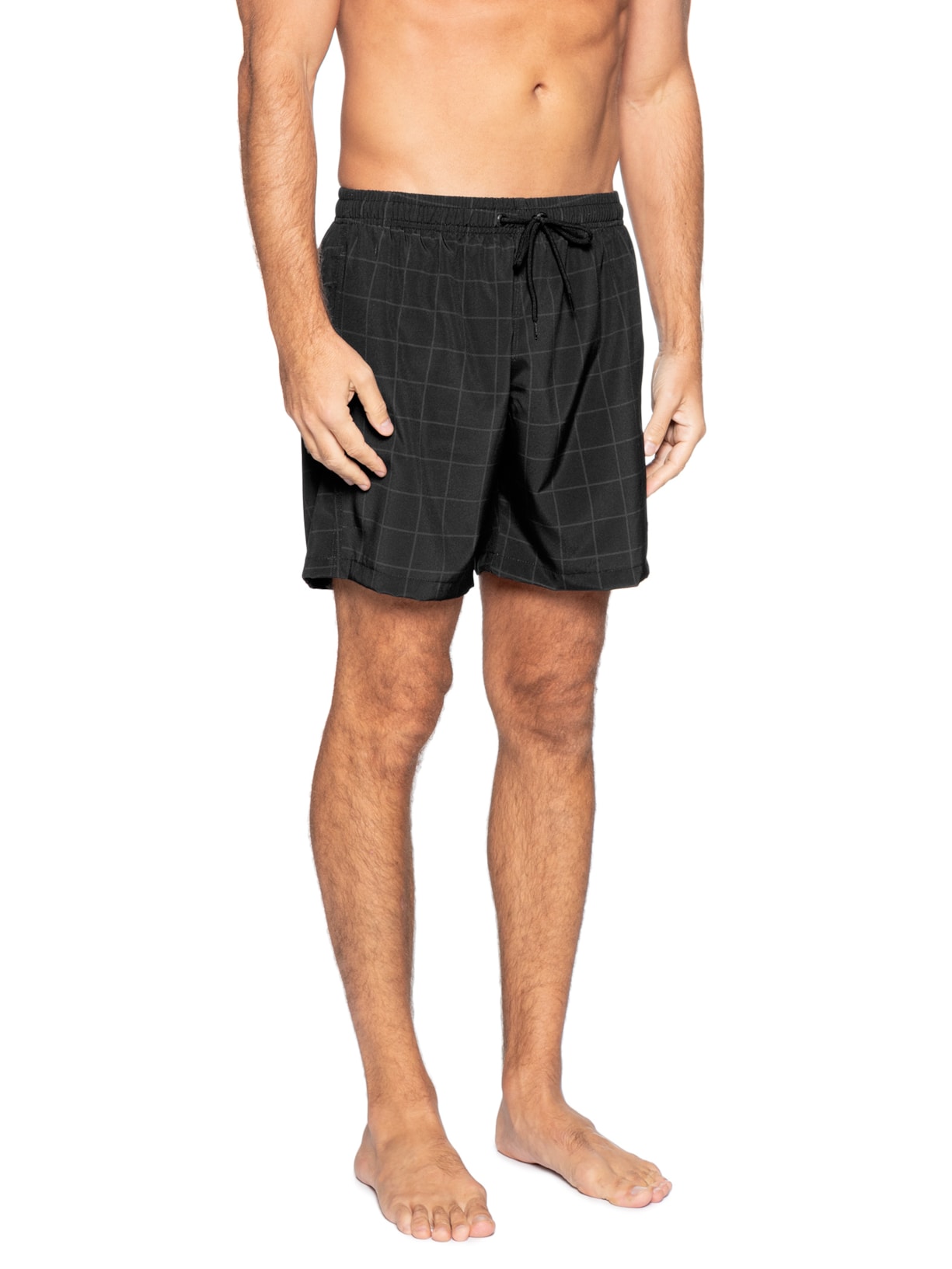 Shorts Masculino Praia Estampado Quadros Preto Sergio K