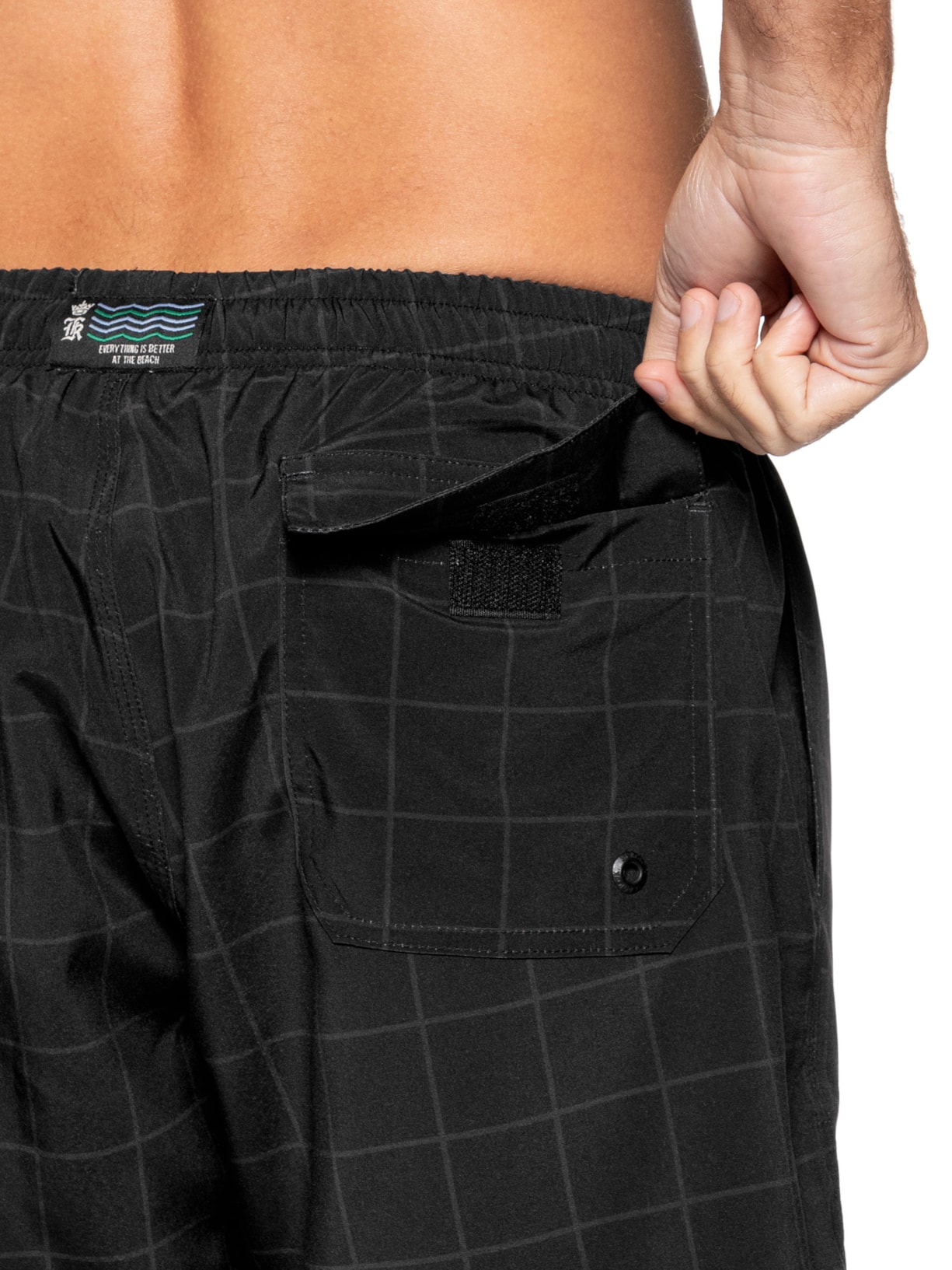 Shorts Masculino Praia Estampado Quadros Preto Sergio K