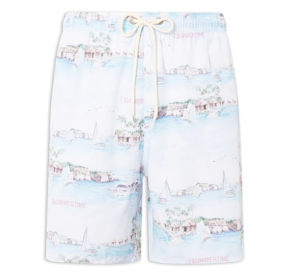Shorts Praia Estampado Summertime Aqua - Azul