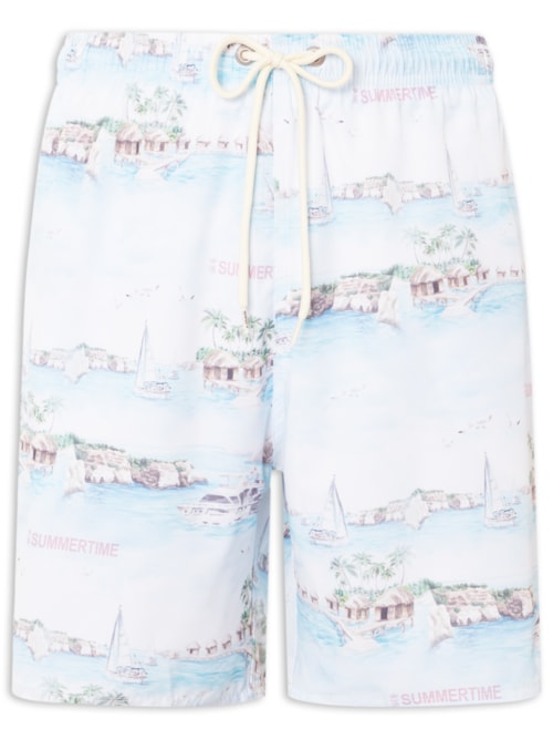 Shorts Praia Estampado Summertime Aqua - Azul