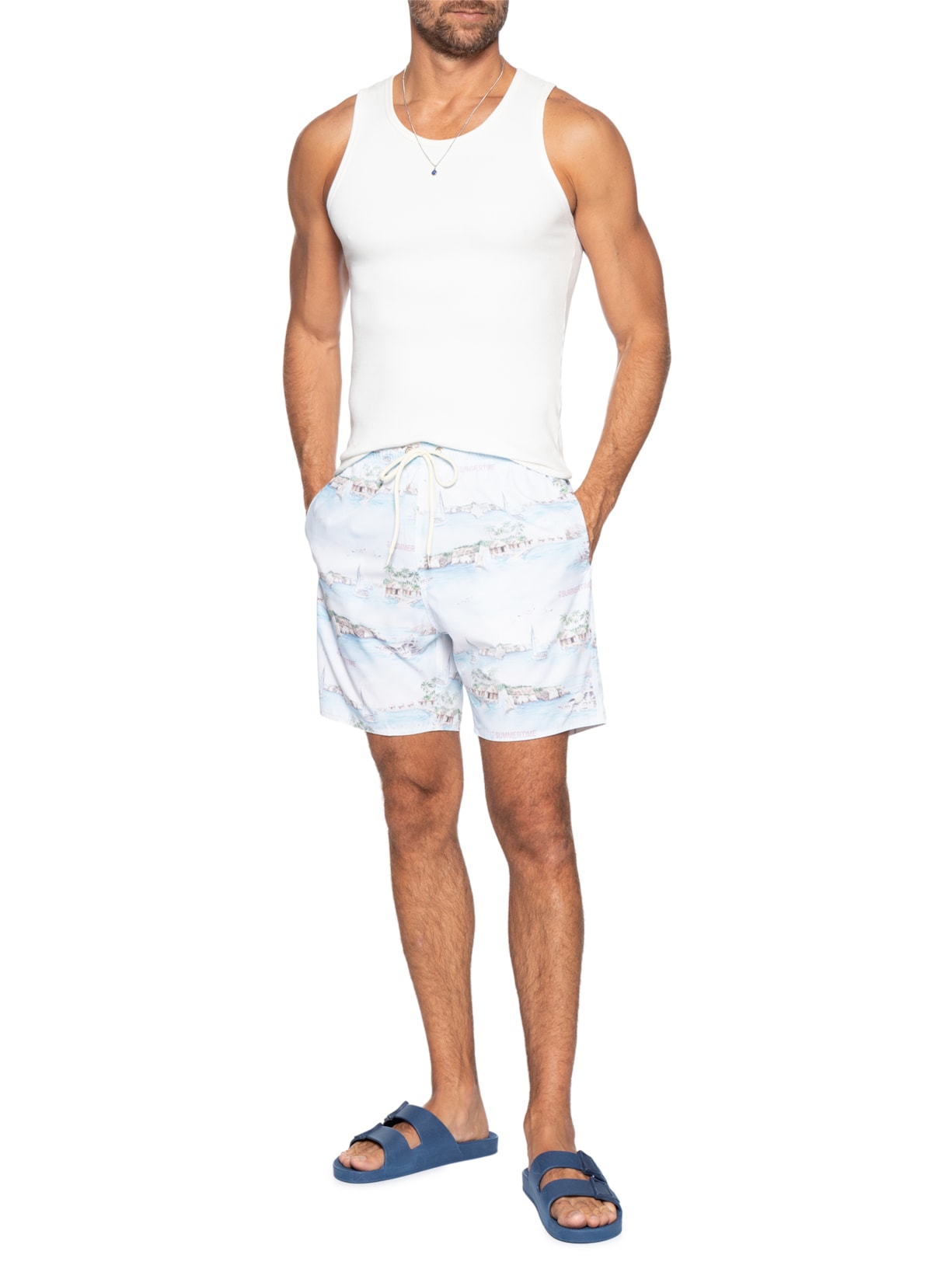 Shorts Praia Estampado Summertime Aqua Azul Sergio K