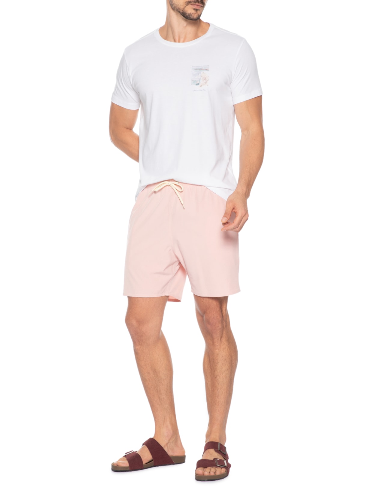 Shorts Praia Masculino Com Friso Rosa Sergio K