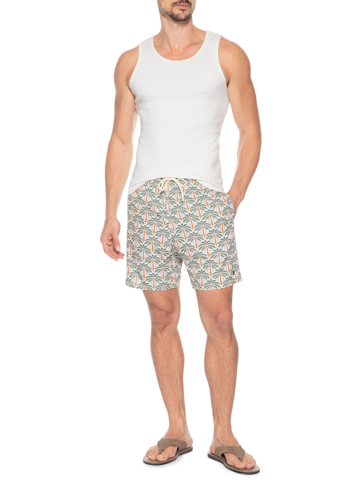 Shorts Praia Masculino Estampado Palm Color Verde Sergio K