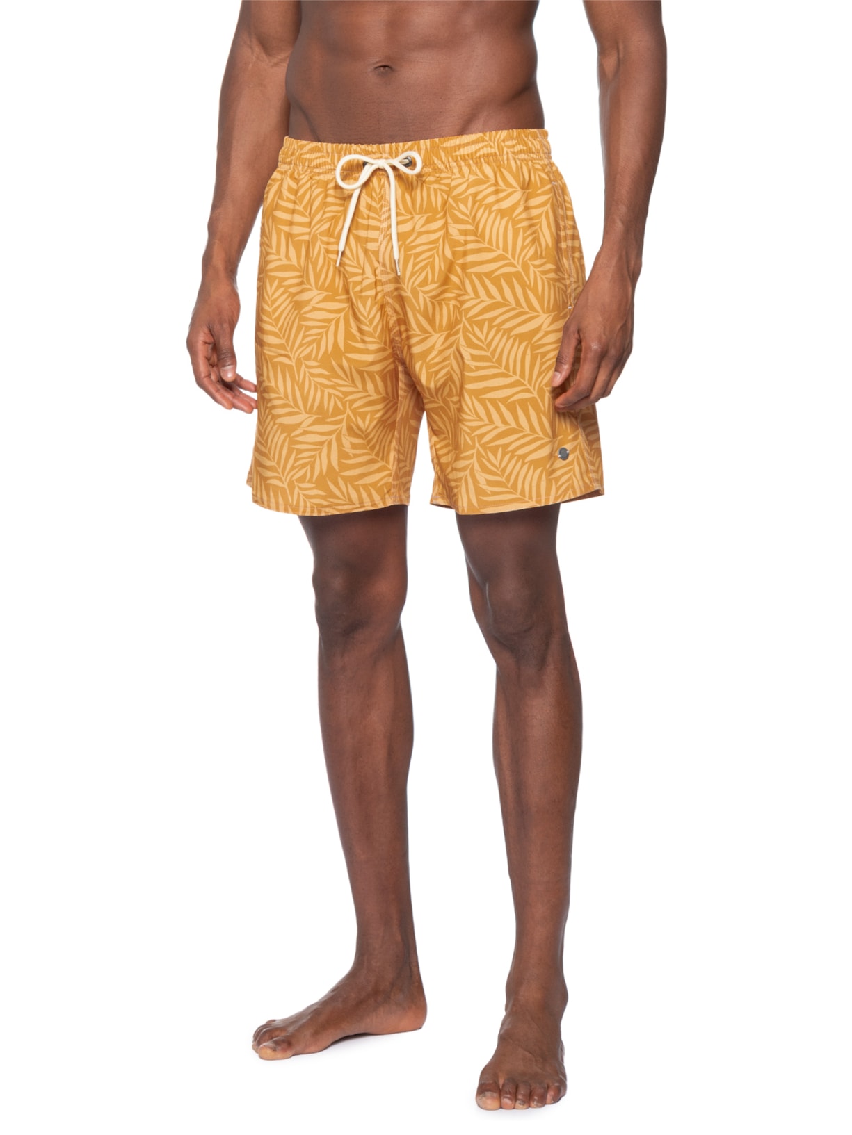 Shorts Praia Masculino Estampado Ramos Amarelo Sergio K