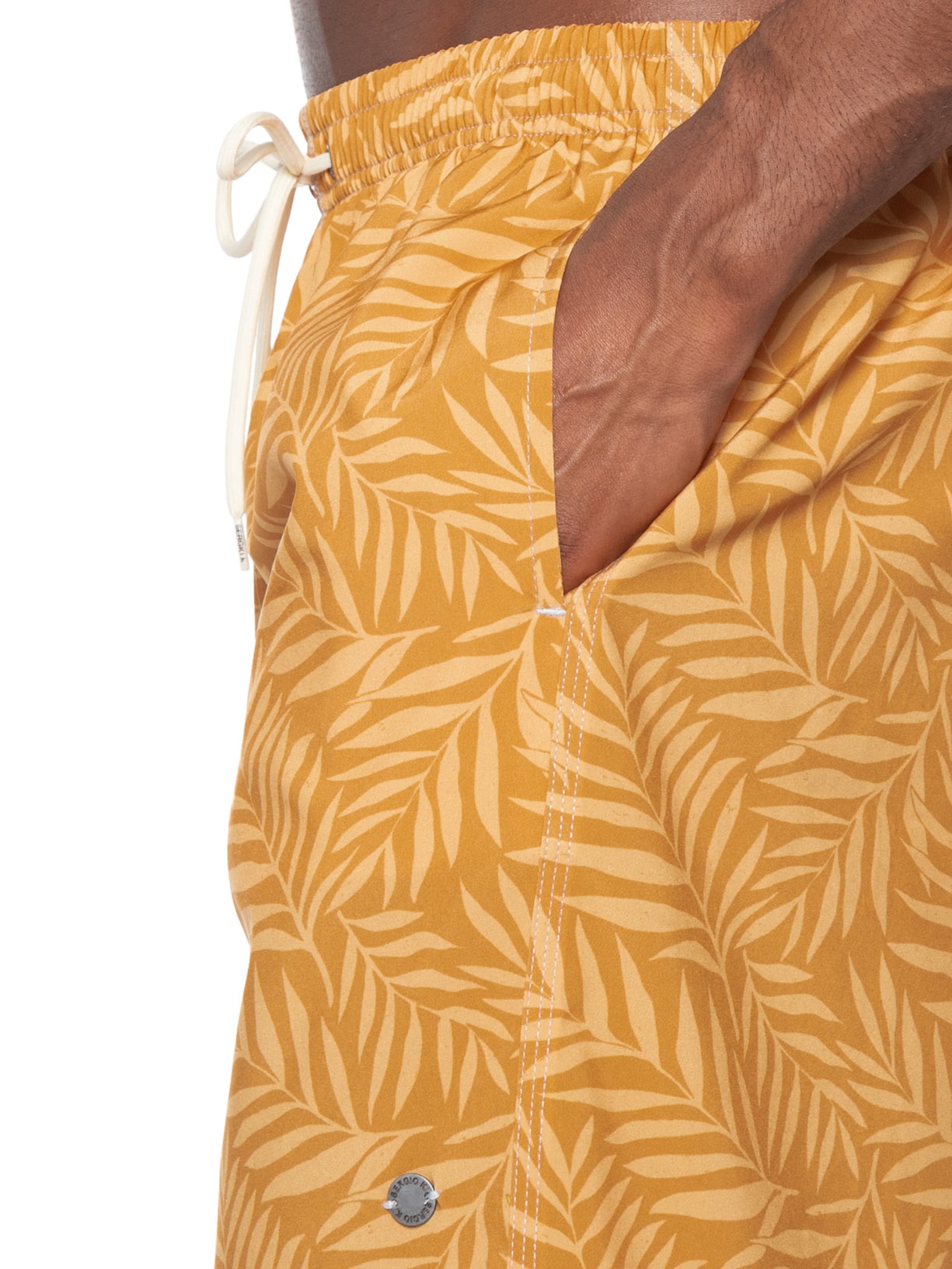Shorts Praia Masculino Estampado Ramos Amarelo Sergio K