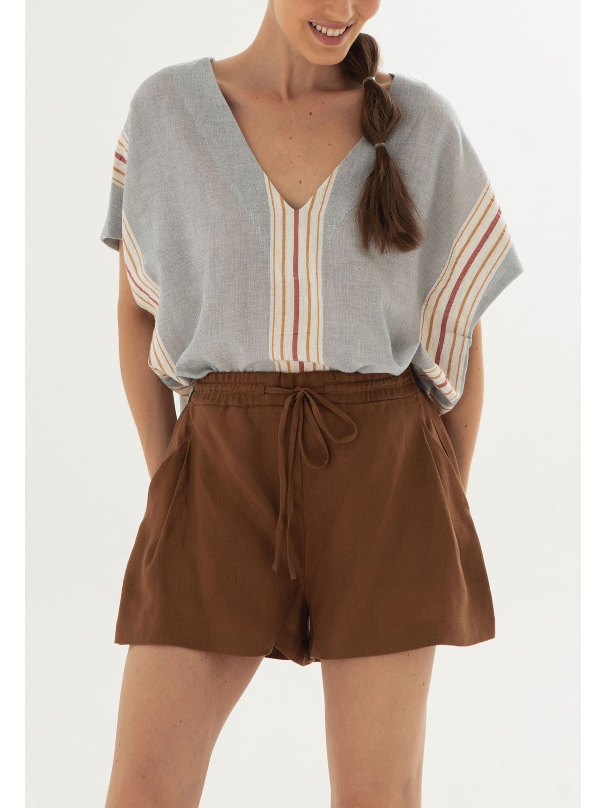 Shorts Pregas Linho Ocre