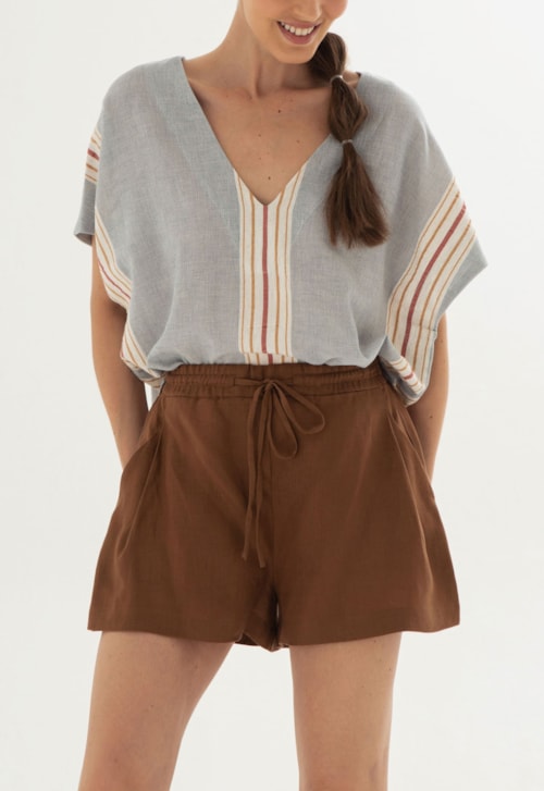Shorts Pregas Linho Ocre