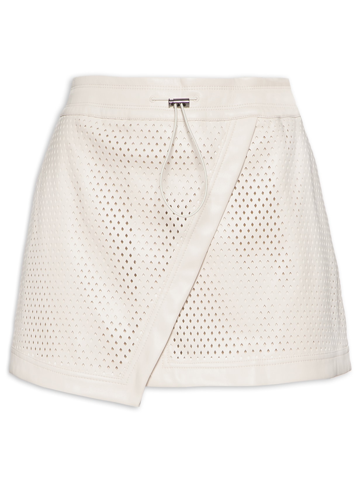Shorts Saia Like Leather Perfurado - Branco