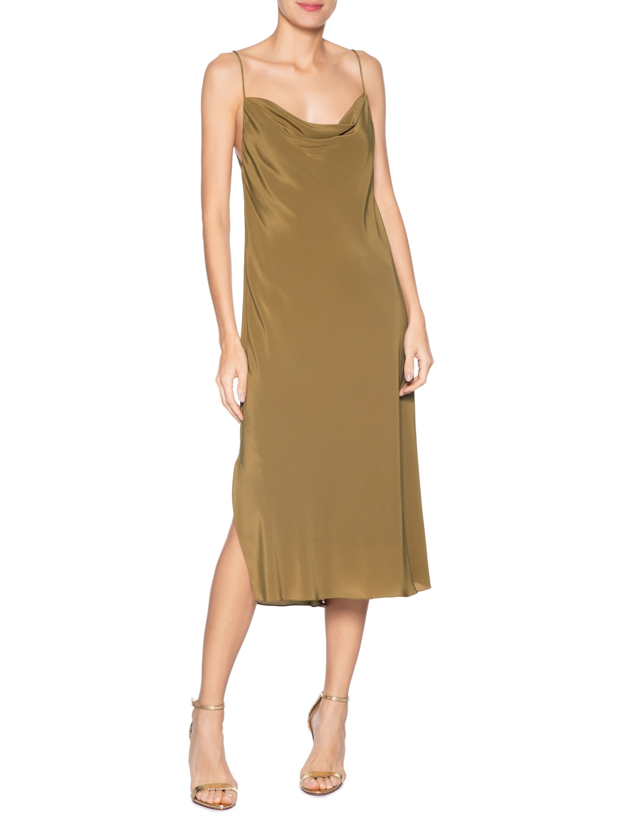 Slip Dress Seda Degagê Antique Verde Animale