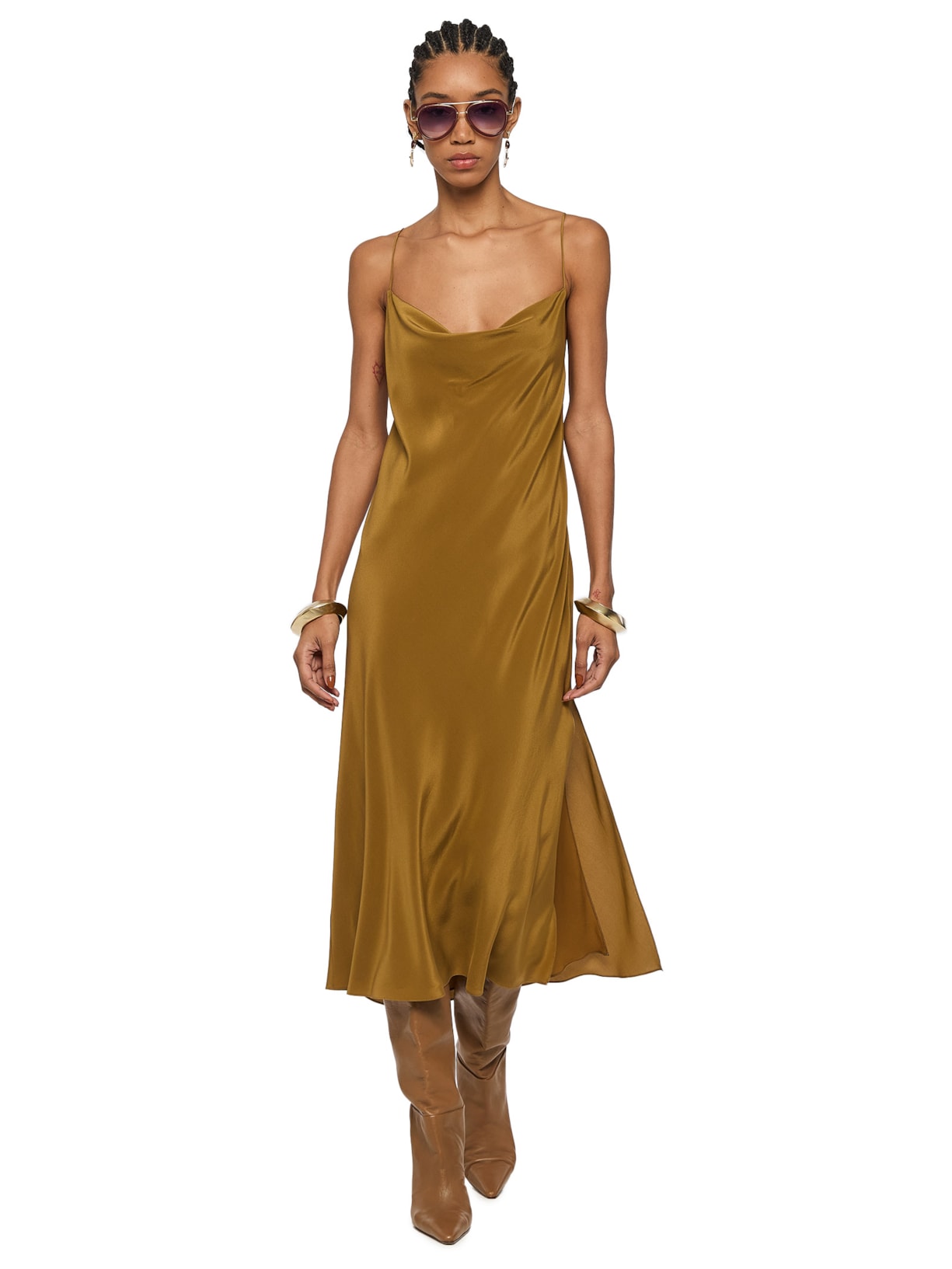 Slip Dress Seda Degagê Antique Verde Animale