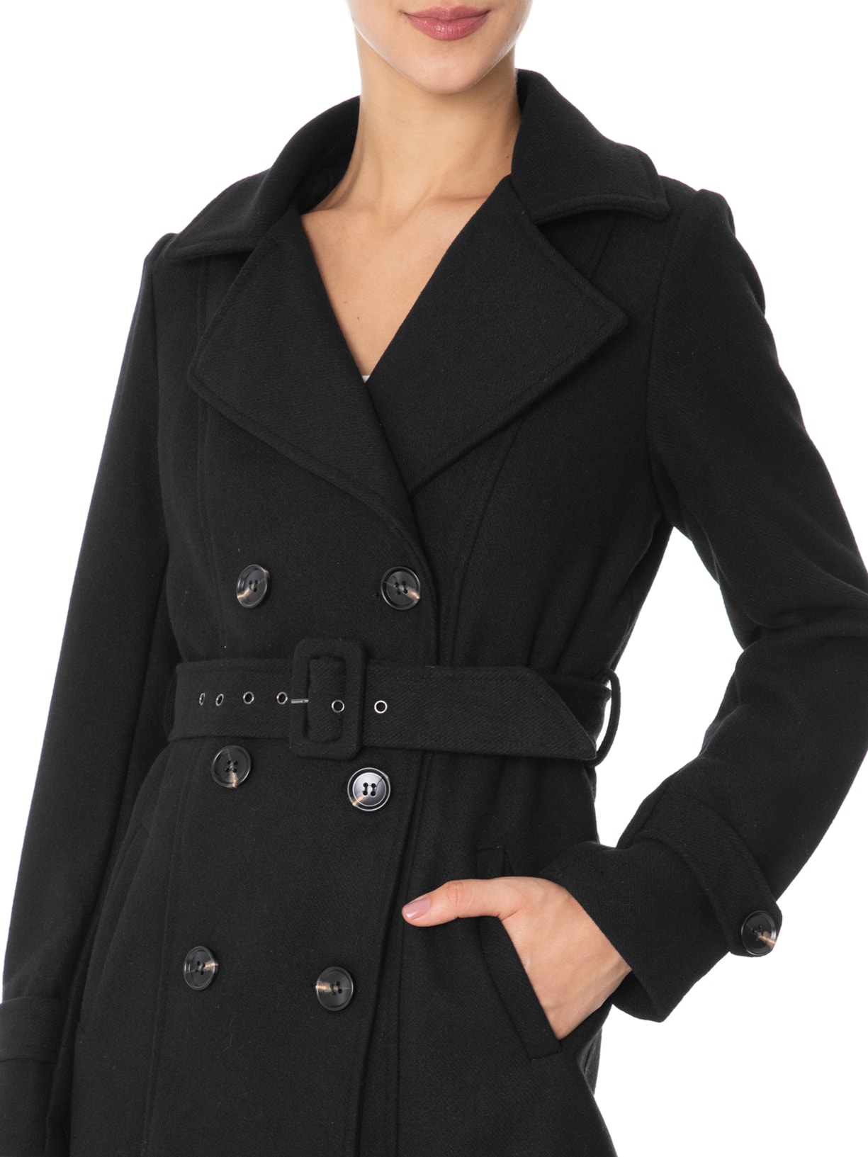 Sobretudo Feminino Lã Batida Preto - Main Image