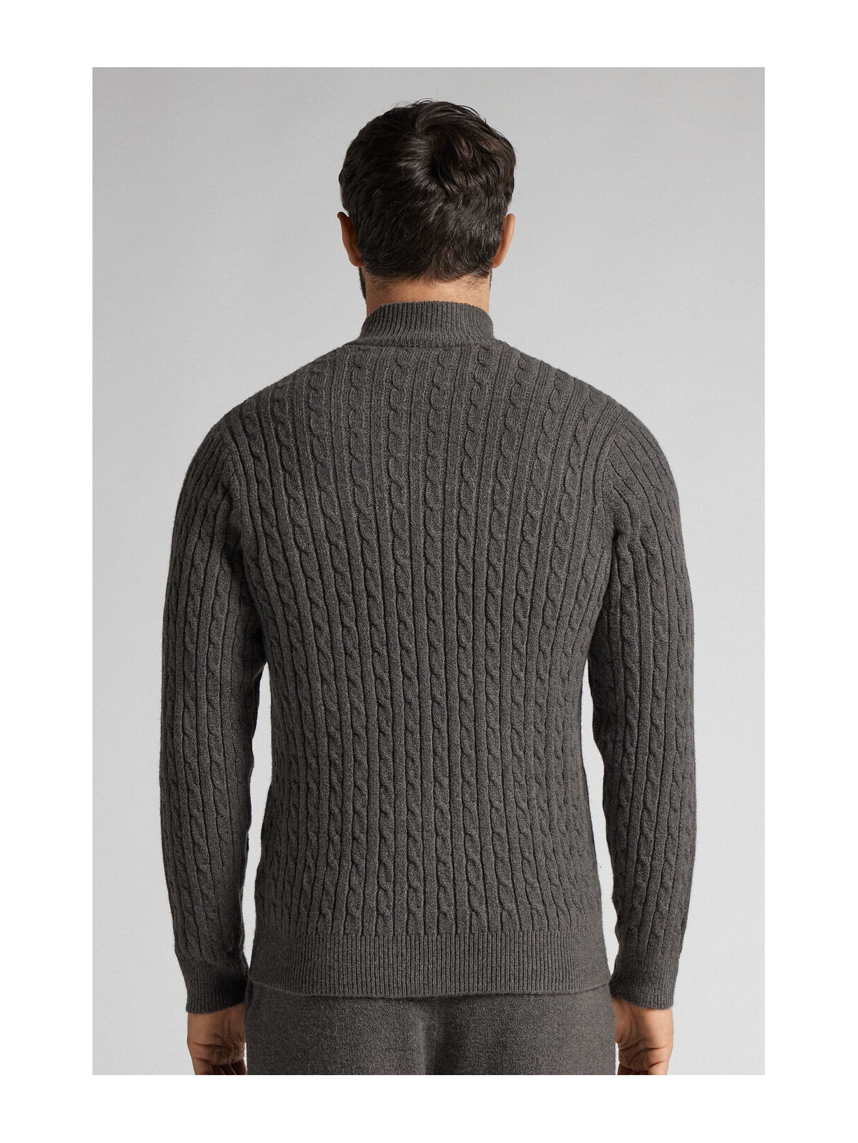 Suéter Em Tricô Trançado e Zíper Cinza Intimissimi