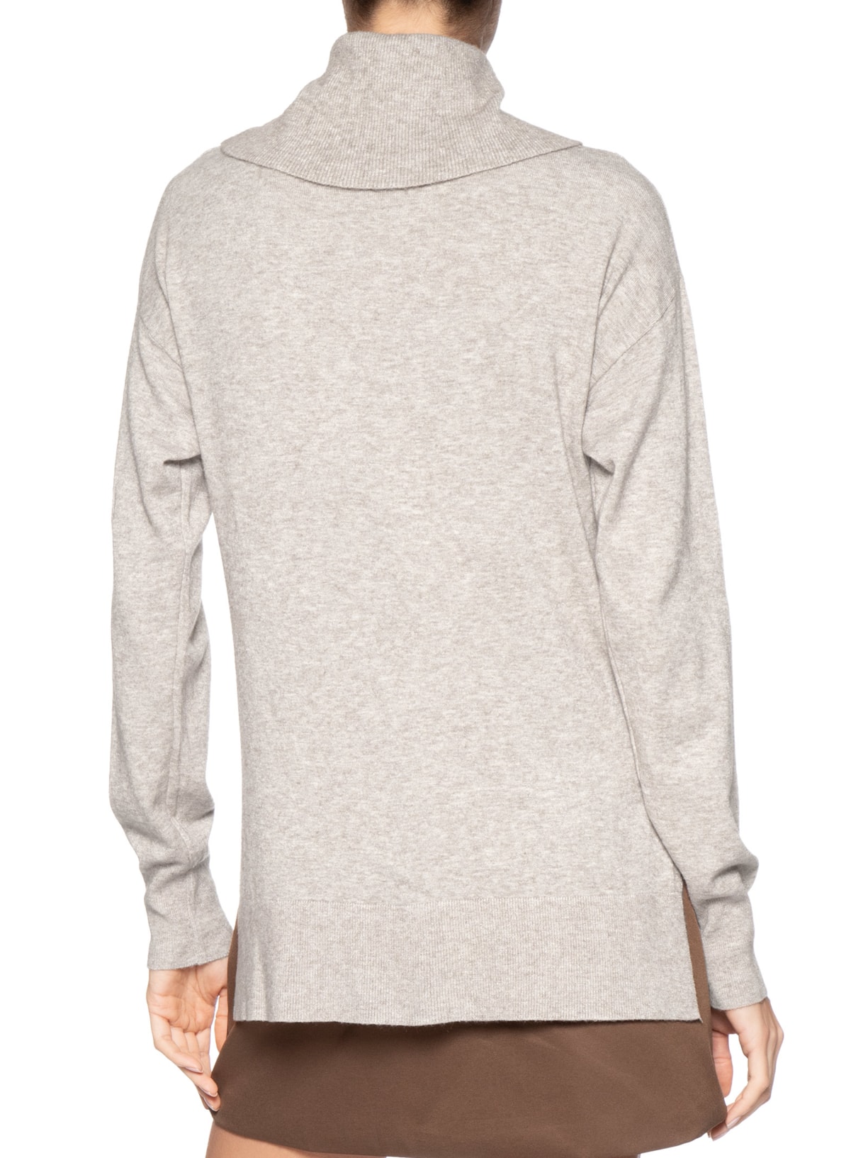 Suéter Feminino Alongado Em Tricot Bege Basiq