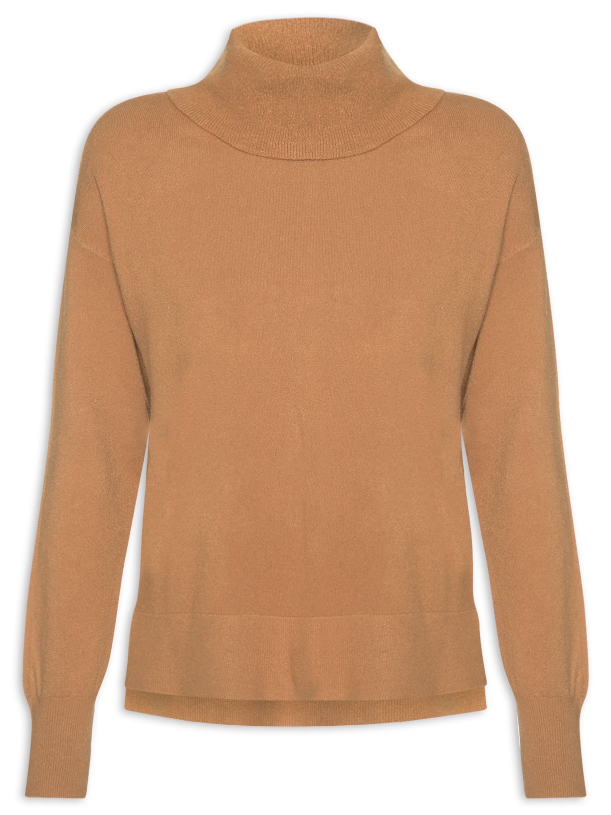 Suéter Feminino Alongado Em Tricot Bege Basiq