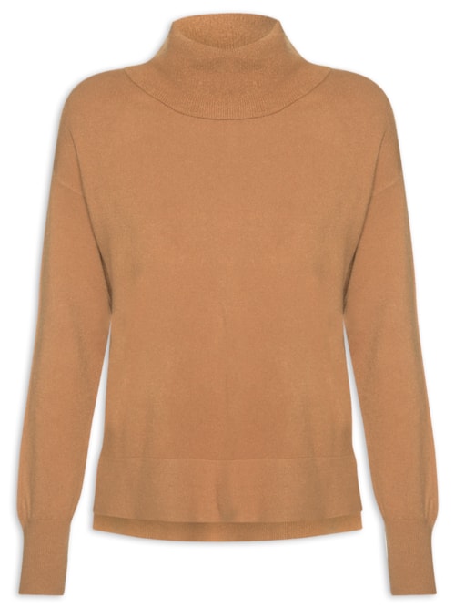 Suéter Feminino Alongado Em Tricot - Bege