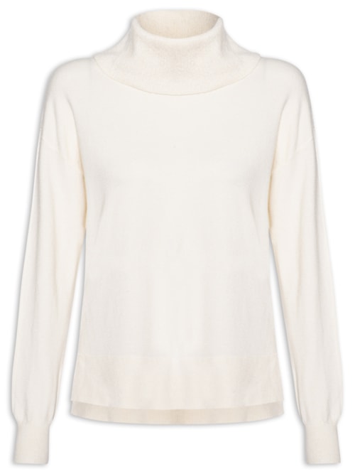 Suéter Feminino Alongado Em Tricot - Off White