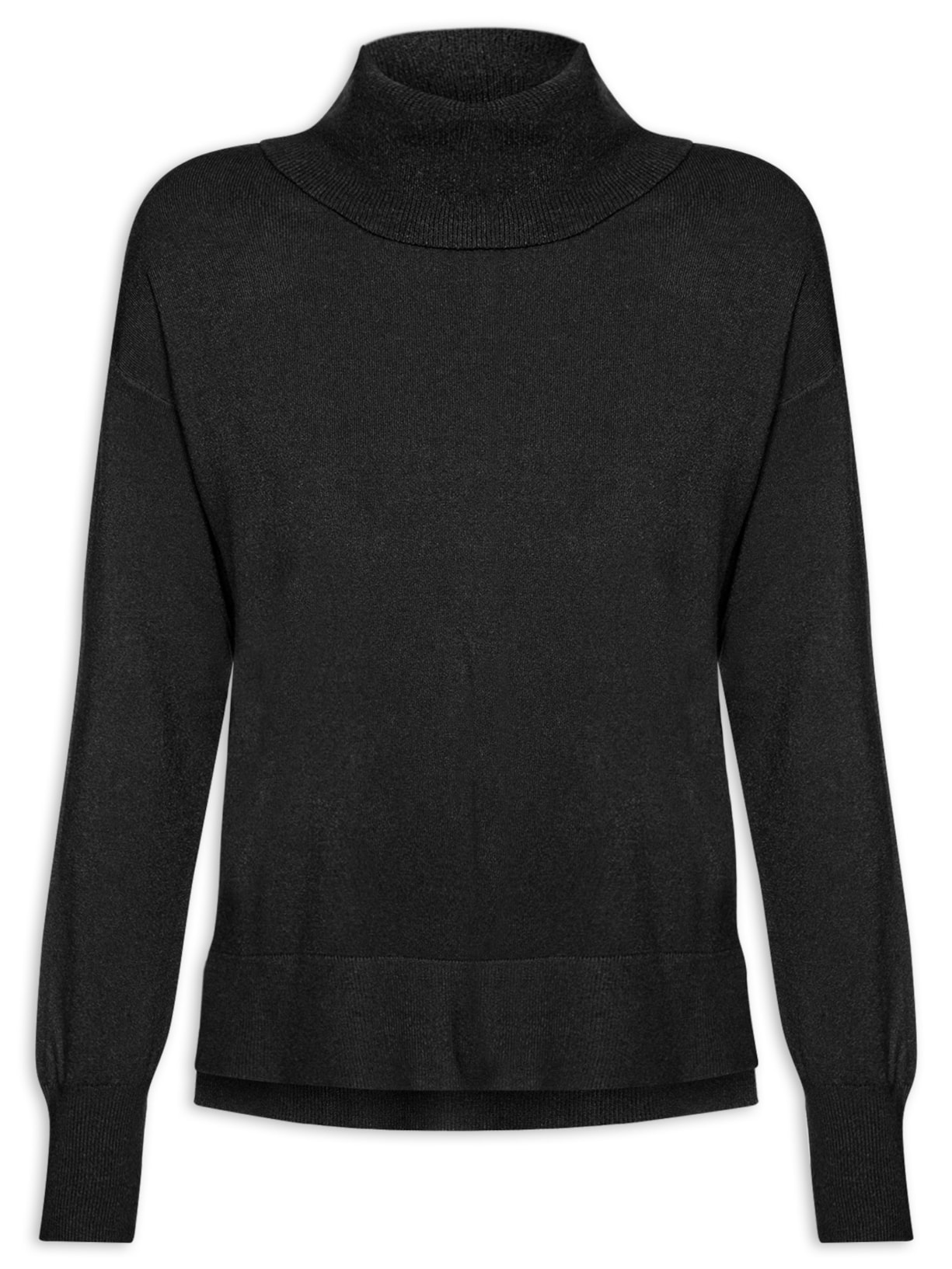 Suéter Feminino Alongado Em Tricot - Preto