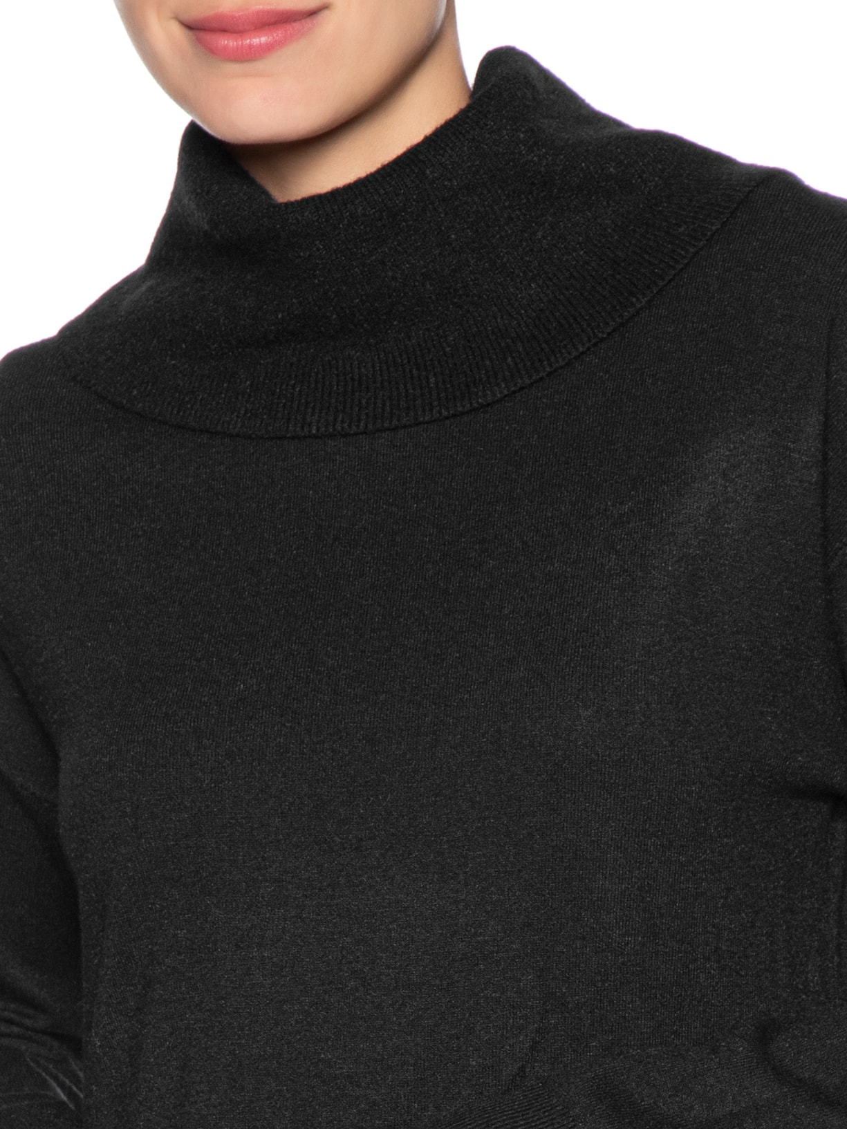 Suéter Feminino Alongado Em Tricot Preto Basiq