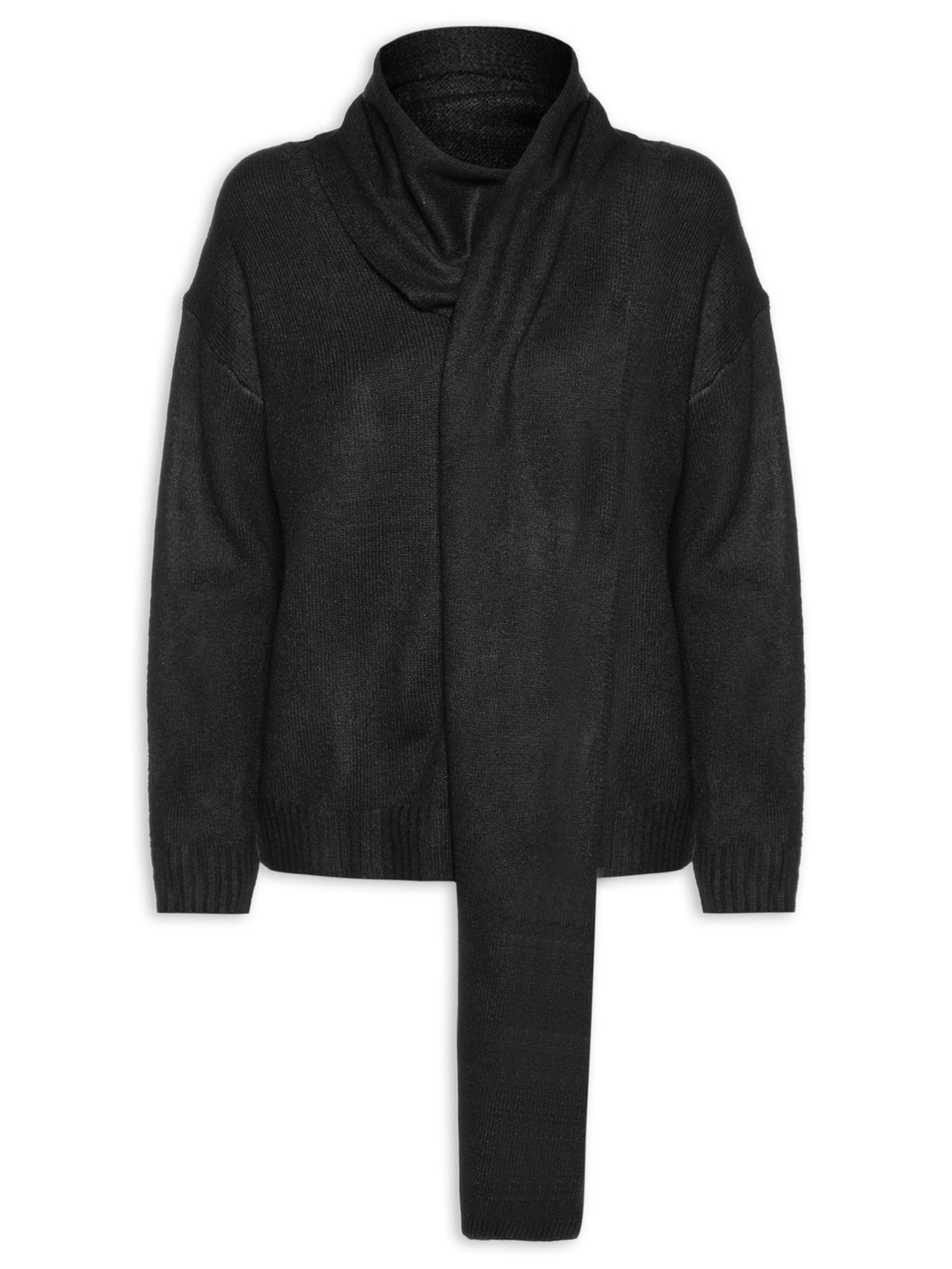 Suéter Feminino Amplo Com Gola Cachecol - Preto