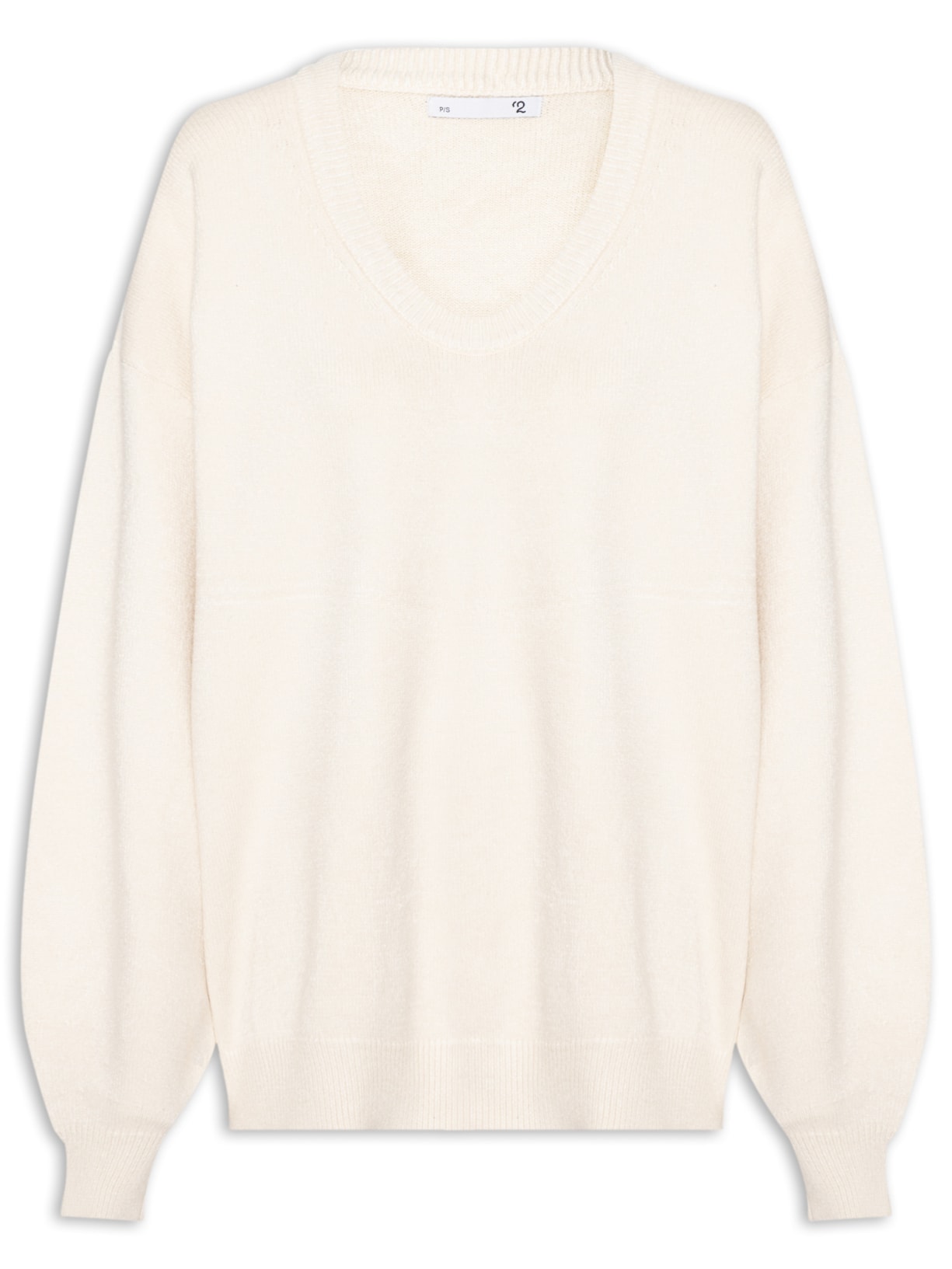 Suéter Feminino Amplo Gola V Em Tricot Bege '2Essential
