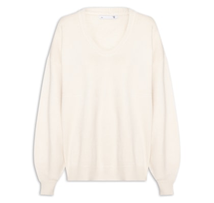 Suéter Feminino Amplo Gola V Em Tricot - Bege