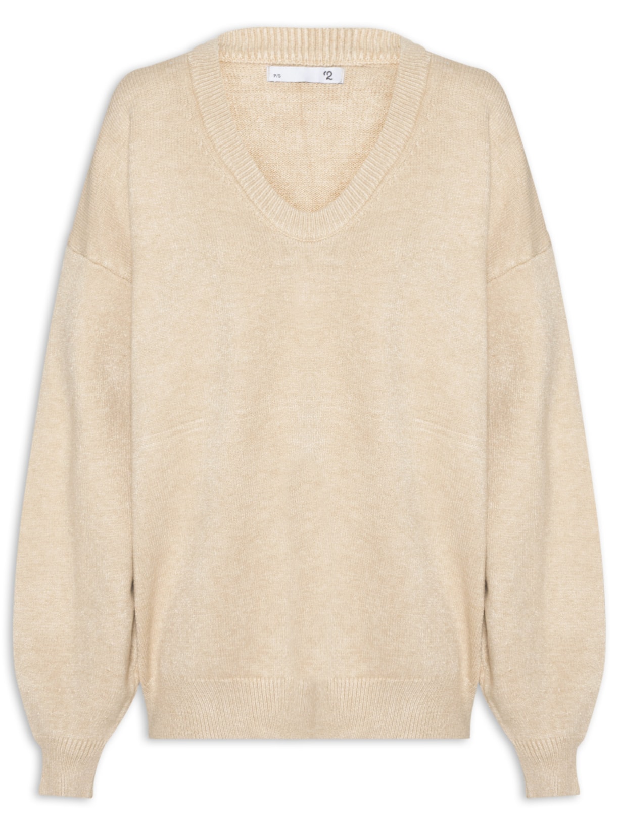 Suéter Feminino Amplo Gola V Em Tricot Bege '2Essential