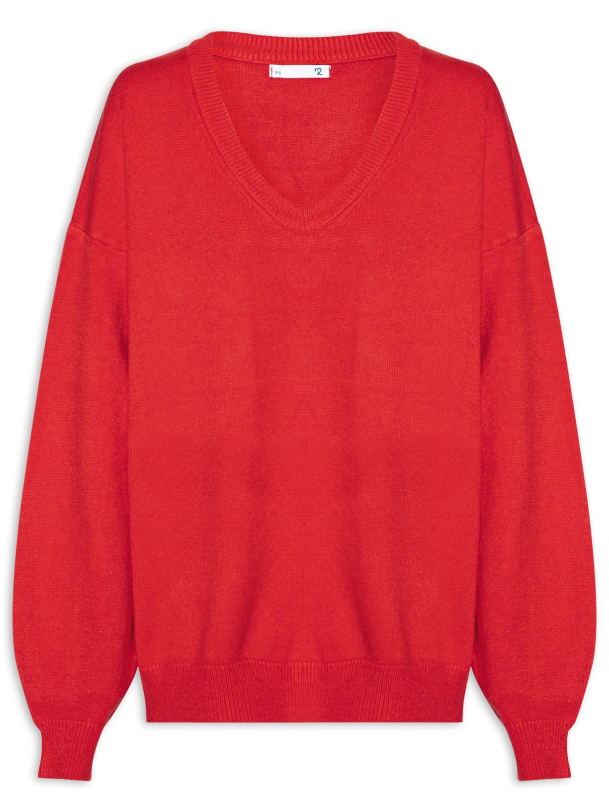 Suéter Feminino Amplo Gola V Em Tricot Vermelho '2Essential