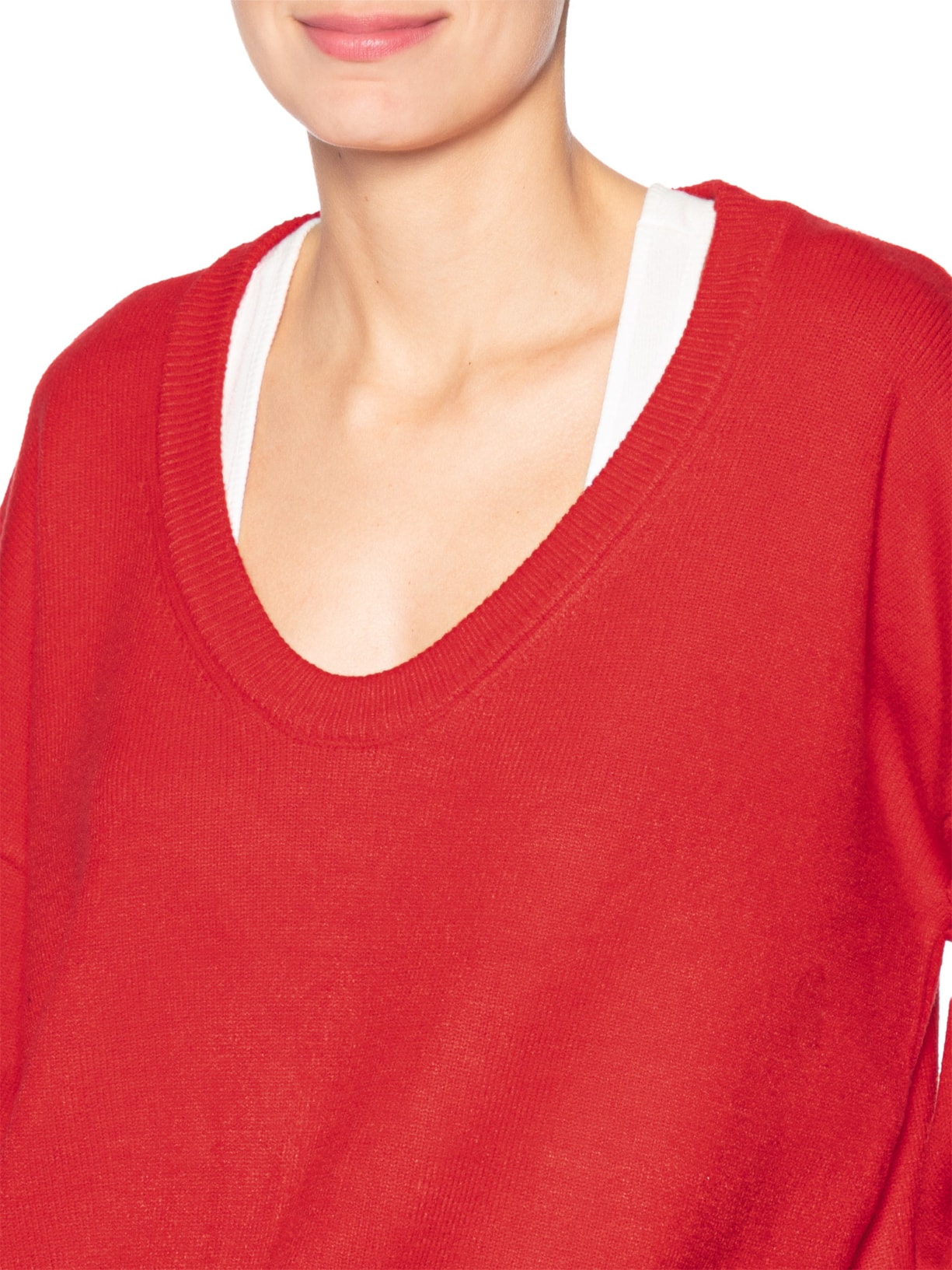 Suéter Feminino Amplo Gola V Em Tricot Vermelho '2Essential