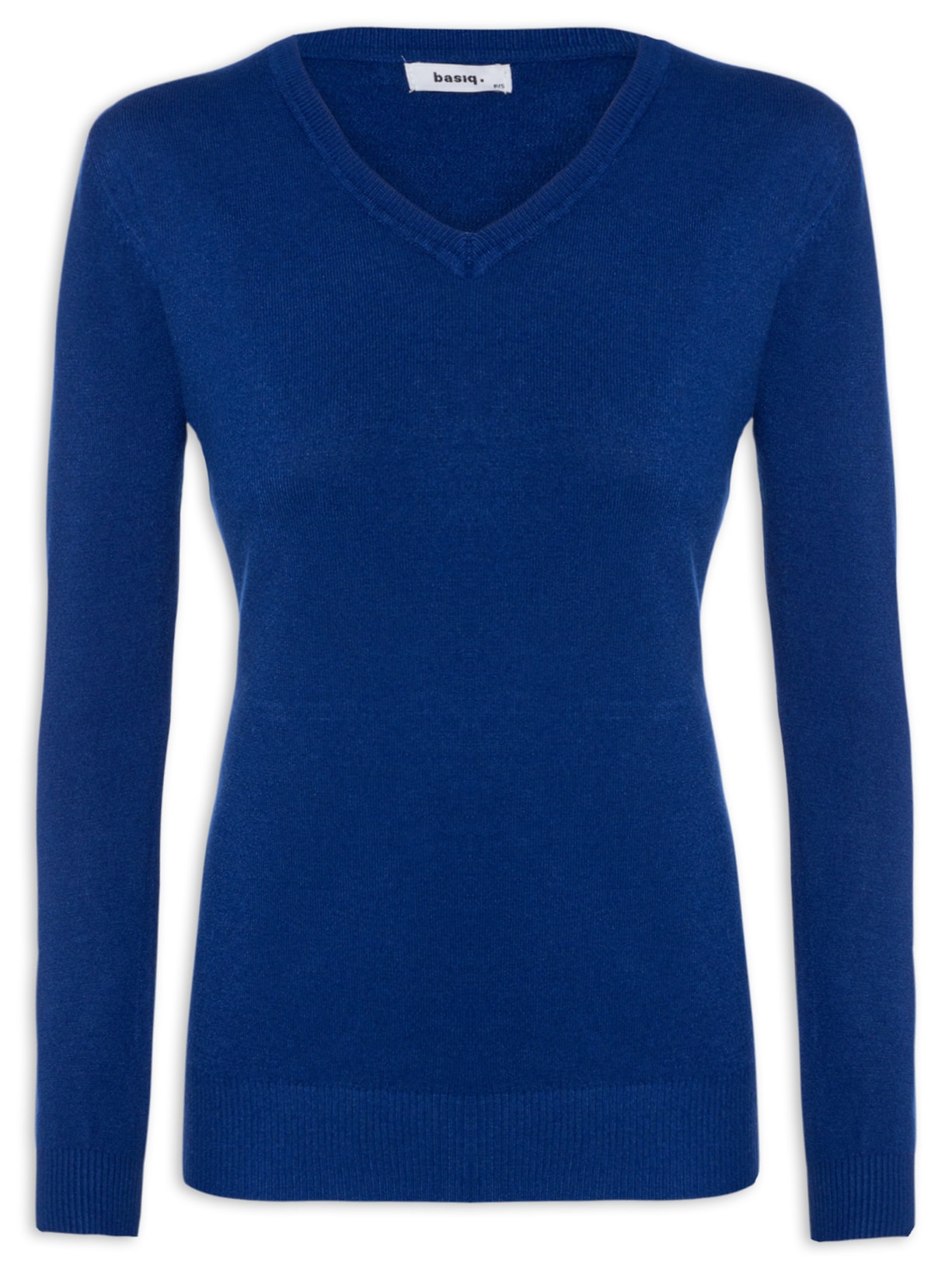 Suéter Feminino Básico Decote V - Azul