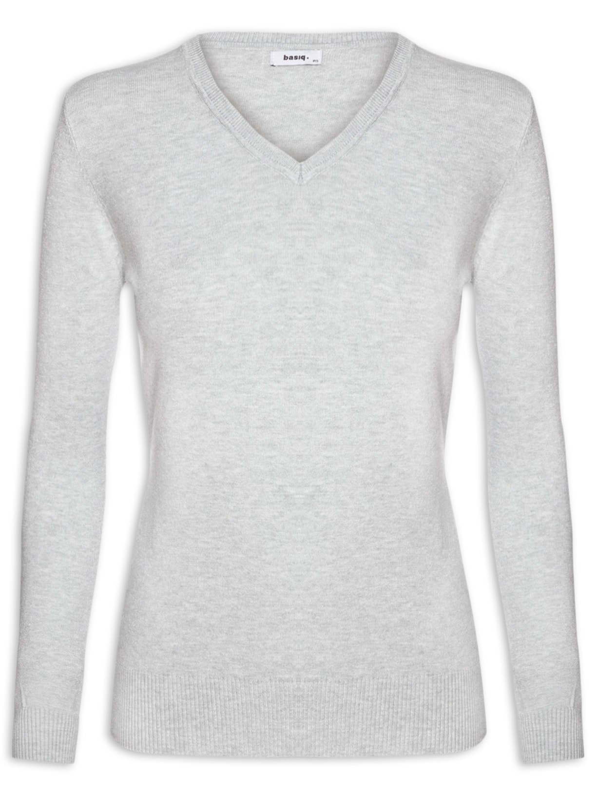 Suéter Feminino Básico Decote V - Cinza