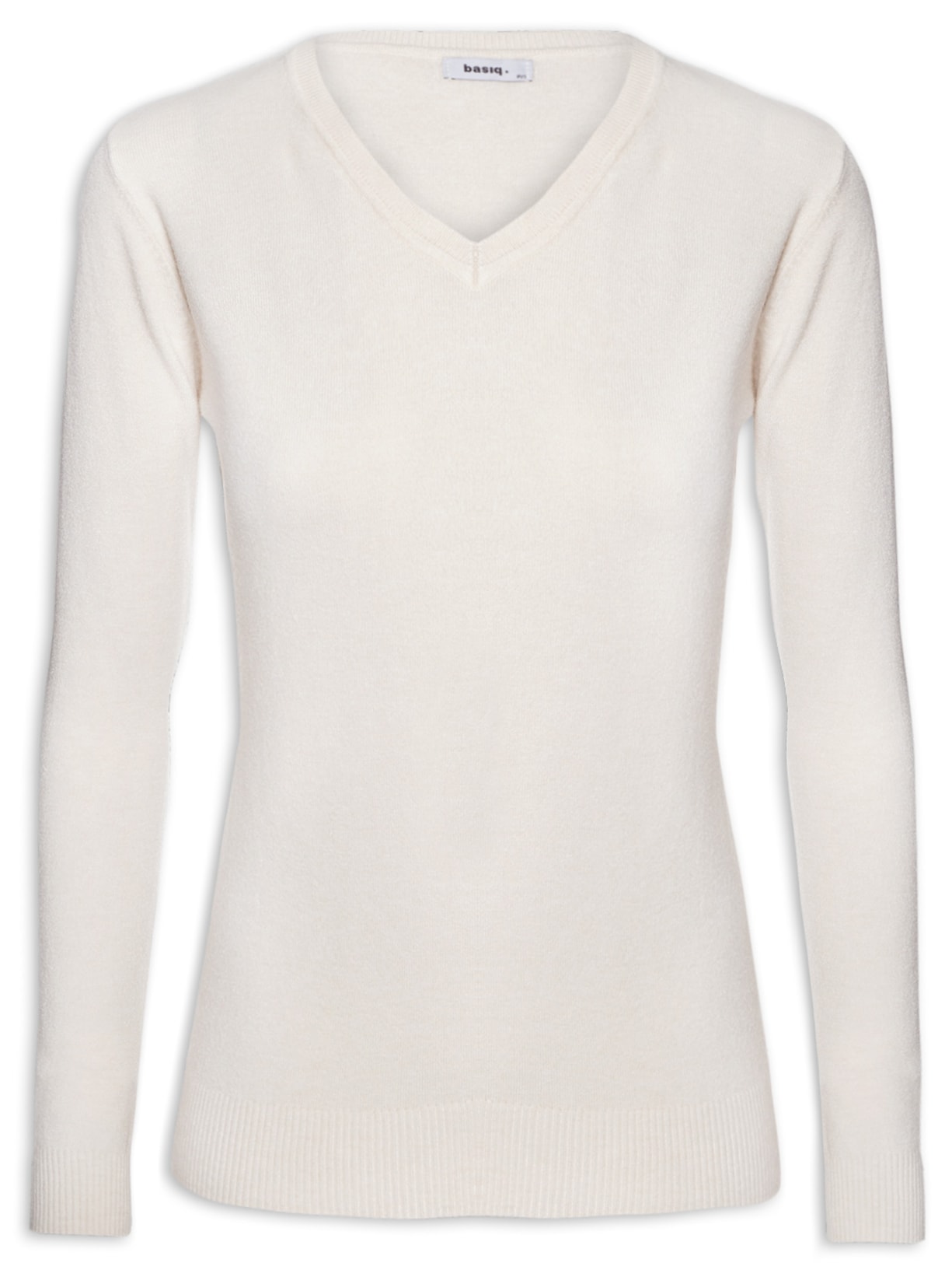 Suéter Feminino Básico Decote V - Off White