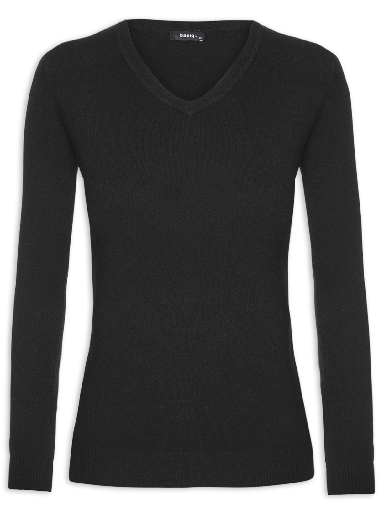 Suéter Feminino Básico Decote V - Preto