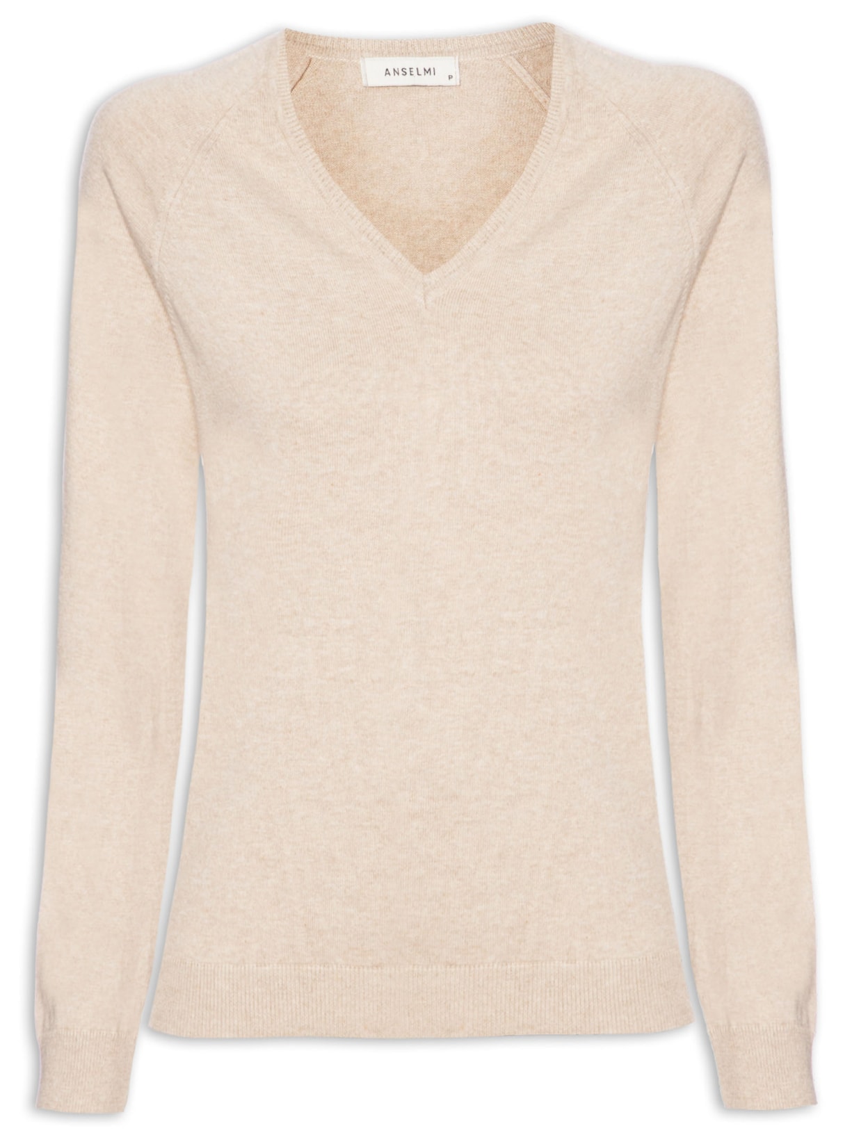 Suéter Feminino Básico Gola em V - Bege