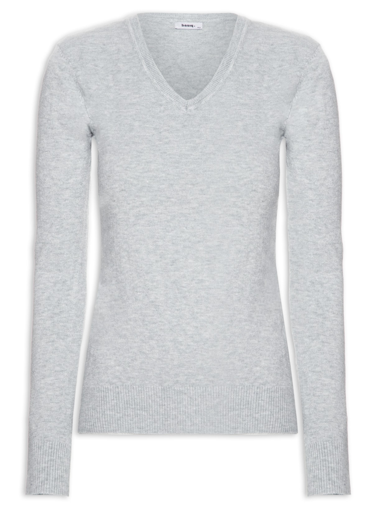 Suéter Feminino Básico Gola V - Cinza