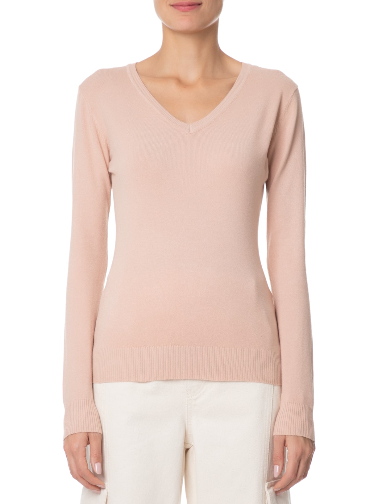 Suéter Feminino Básico Gola V Rosa Basiq