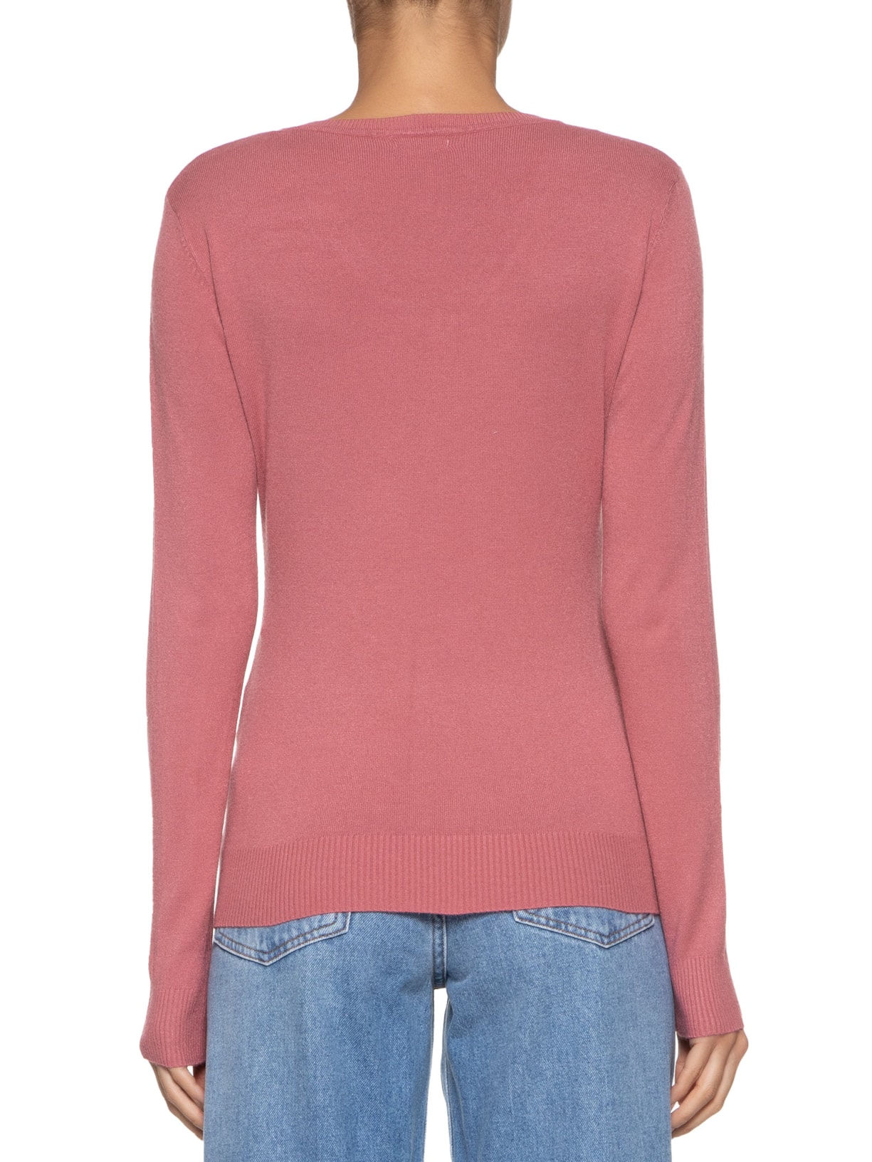 Suéter Feminino Básico Gola V Rosa  Basiq