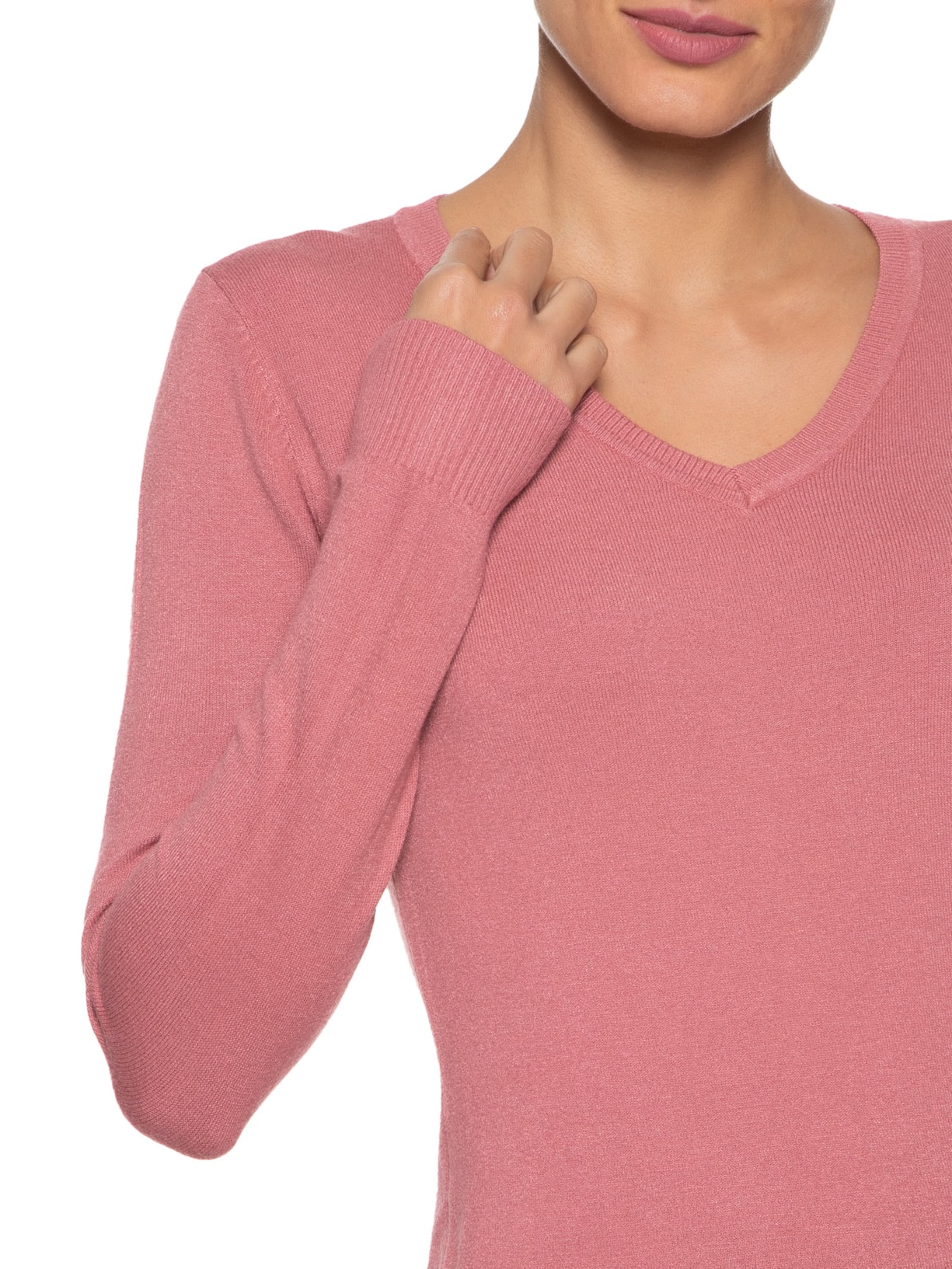 Suéter Feminino Básico Gola V Rosa  Basiq