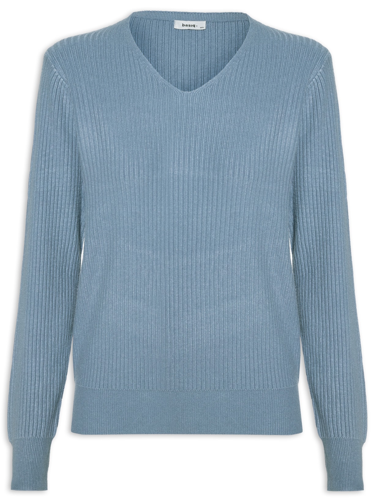 Suéter Feminino Básico Texturizado Gola V - Azul