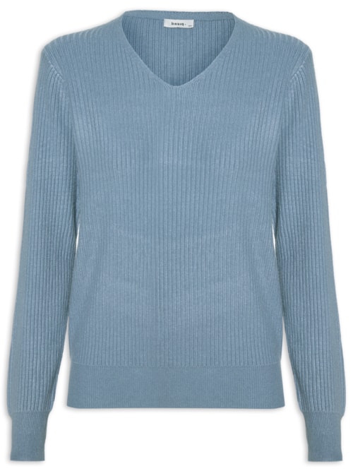 Suéter Feminino Básico Texturizado Gola V - Azul
