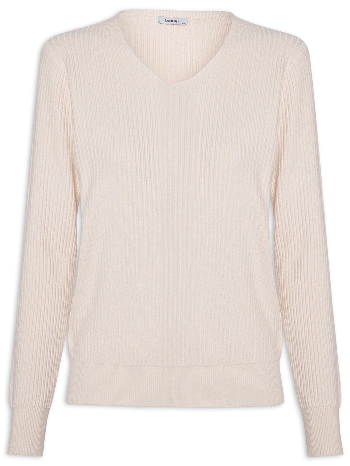 Suéter Feminino Básico Texturizado Gola V - Off White