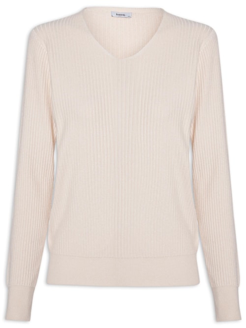 Suéter Feminino Básico Texturizado Gola V - Off White