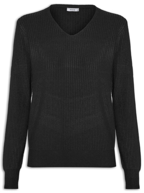 Suéter Feminino Básico Texturizado Gola V - Preto
