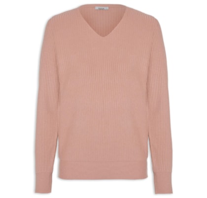 Suéter Feminino Básico Texturizado Gola V - Rosa