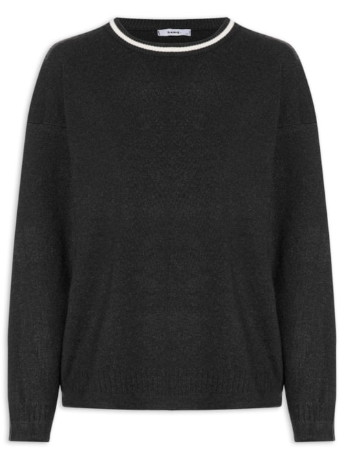 Suéter Feminino Bicolor Em Tricot – Preto