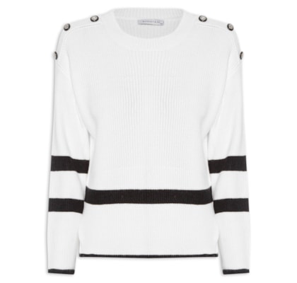 Suéter Feminino Bicolor Em Tricot   - Branco
