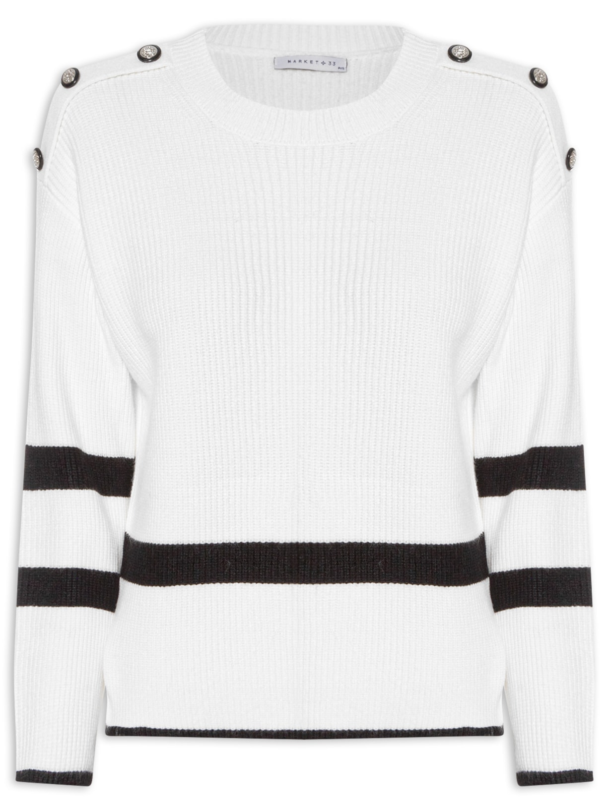 Suéter Feminino Bicolor Em Tricot - Branco